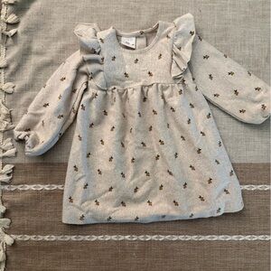 Zara Kids Dress with Floral Print - Cream and Brown